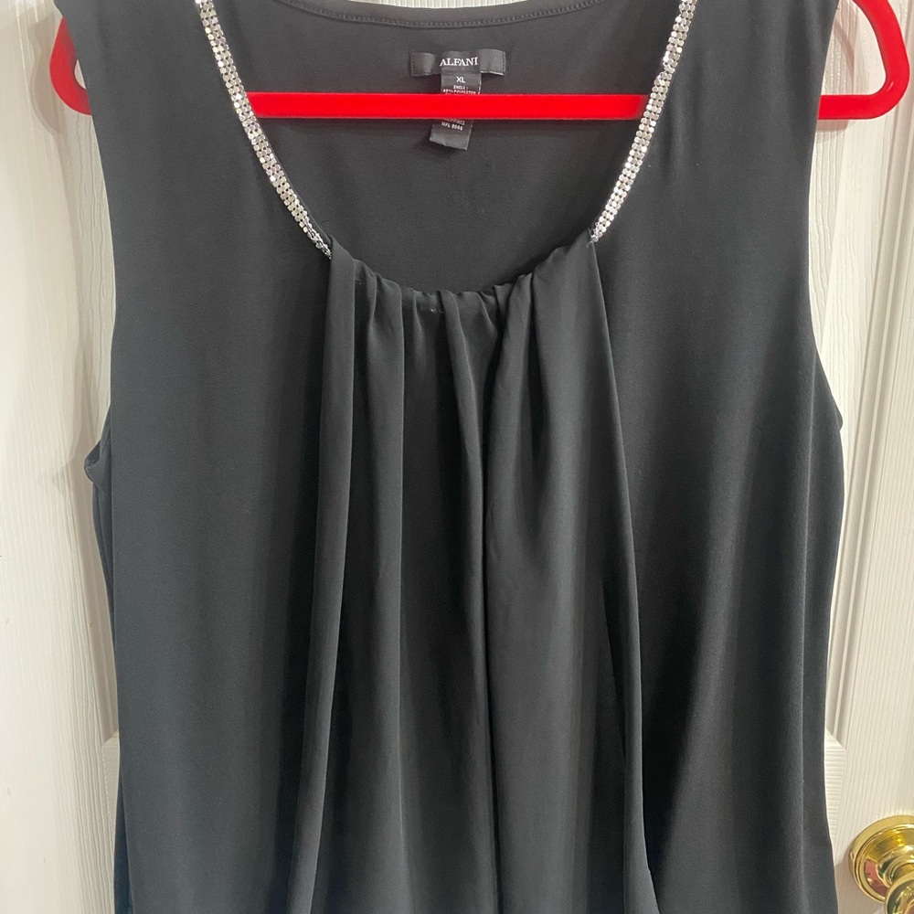 Alfani Black Rhinestone-Trim Sleeveless Pleated Front Camisole